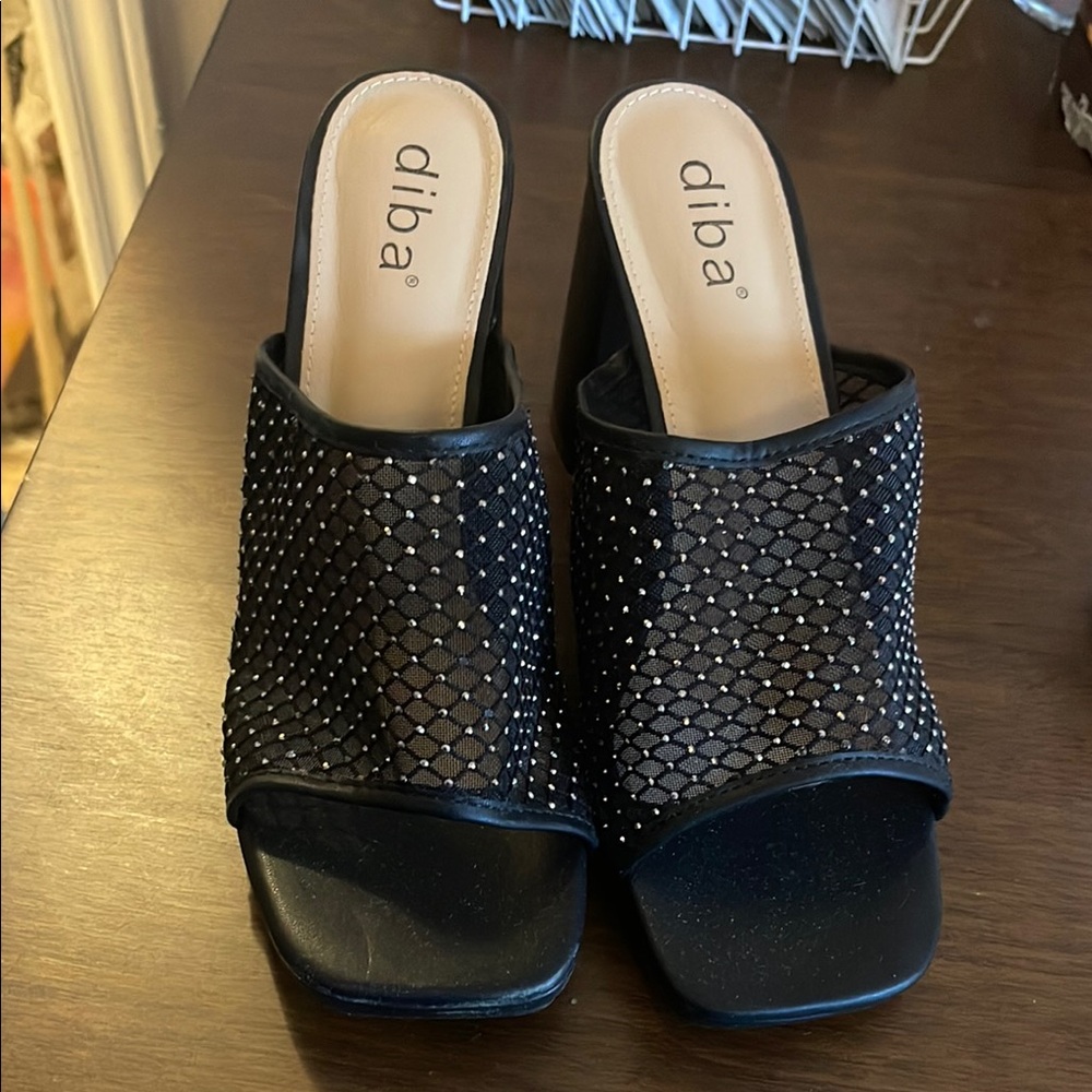 Diba Black Mules with Chunky Block Heel